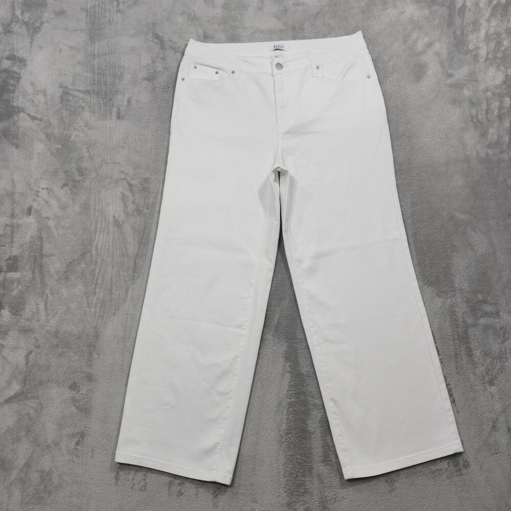 Bleu Jeans Womens 14P PETITE White High Rise Wide Leg Stretch Denim Casual